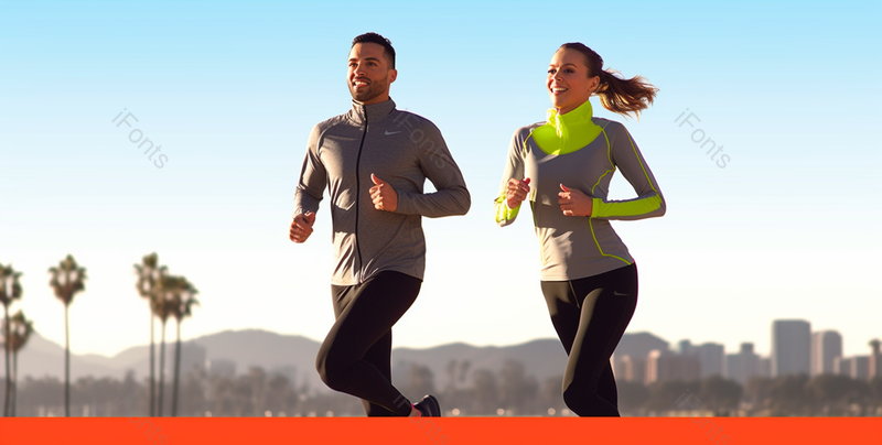 幸福的夫妇威尼斯海滩户外慢跑运动,高清,摄影图,摄影图片,图片大全,摄影图免费下载